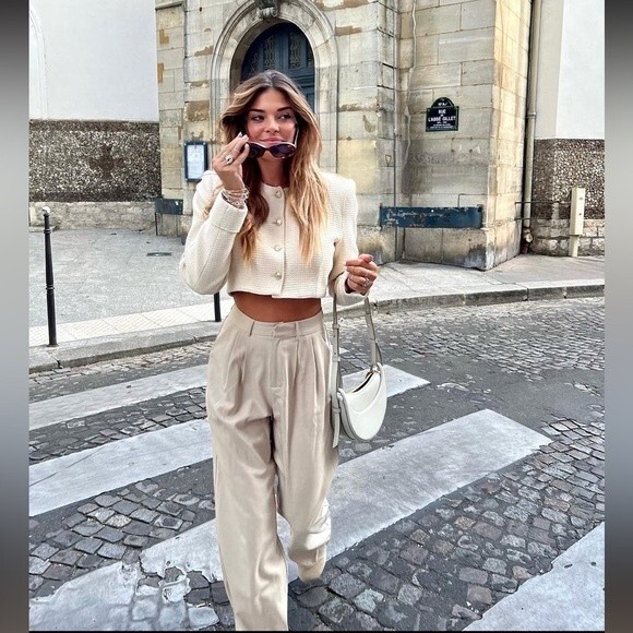 ZARA SATIN EFFECT FULL LENGTH DART PANTS - Picture 7 of 10